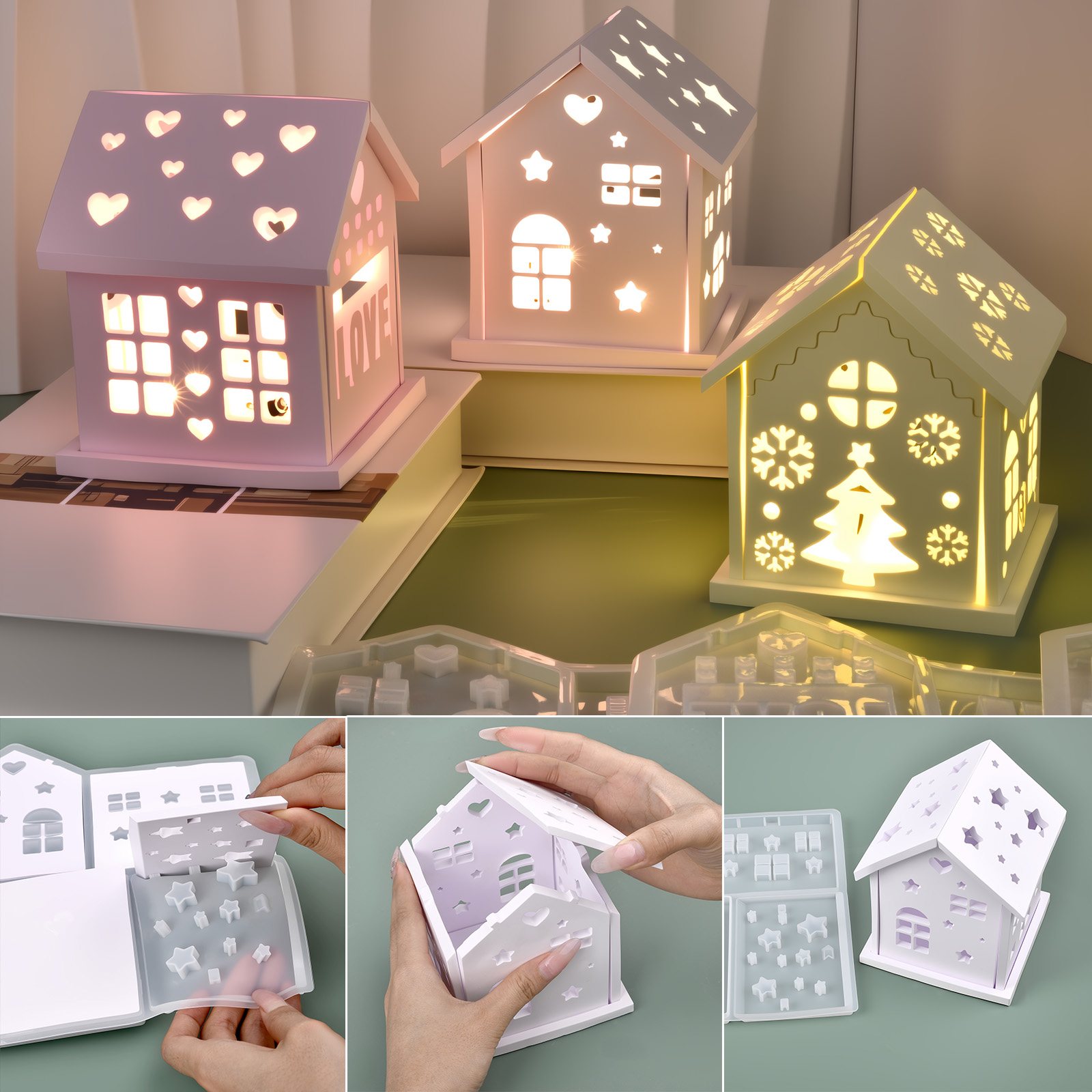 Candle Making Party - 3D Haus Silikonform DIY Weihnachtsbaum Liebe